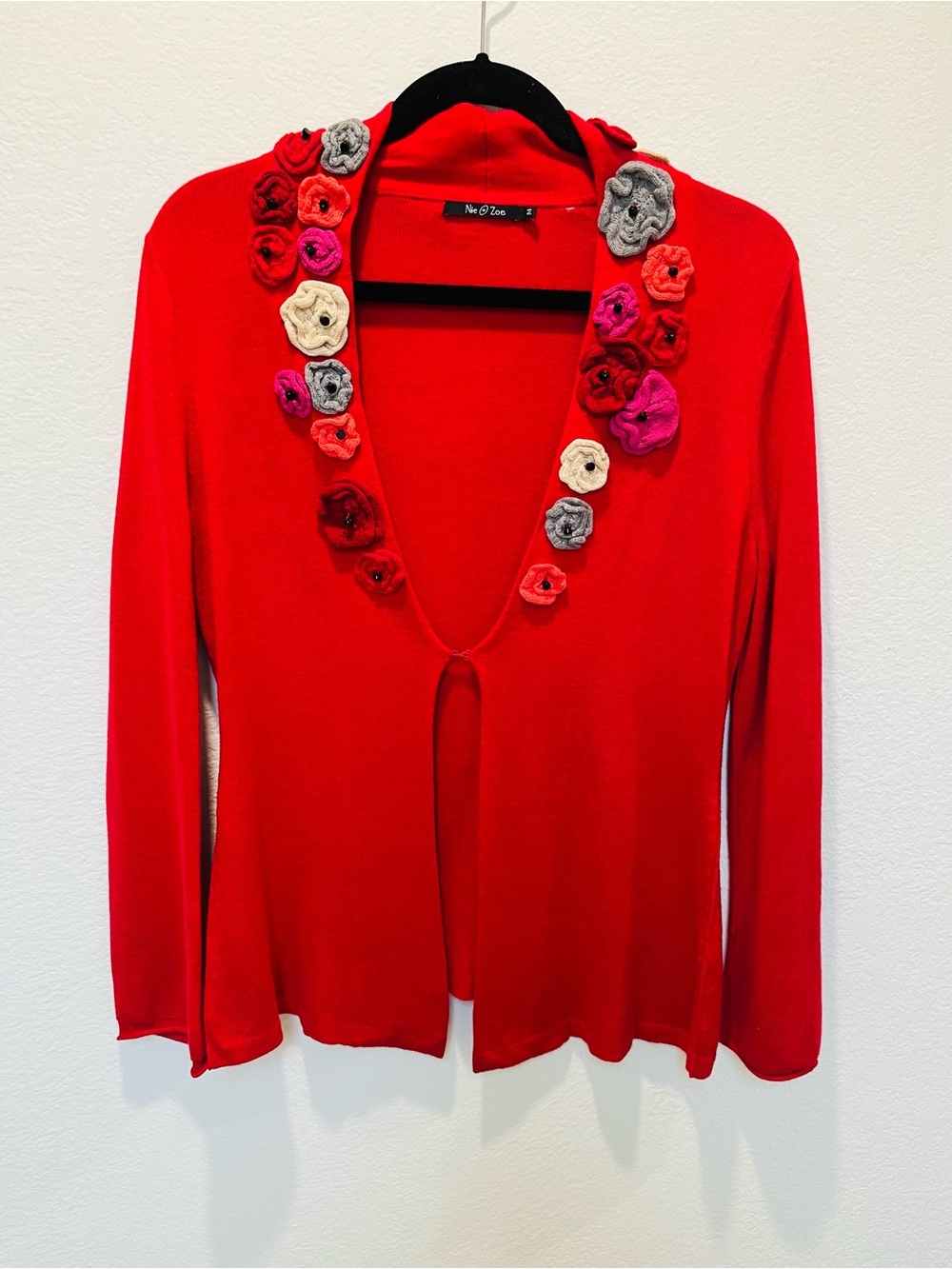 NIC+ZOE Red Floral-Appliqué Cardigan